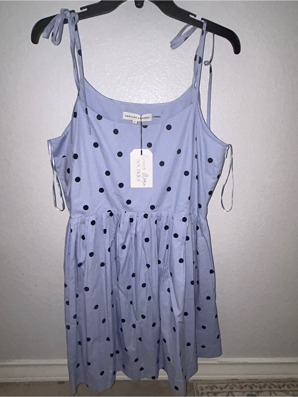 English Factory Kids Light Blue Polka Dot Tie-Shoulder Dress